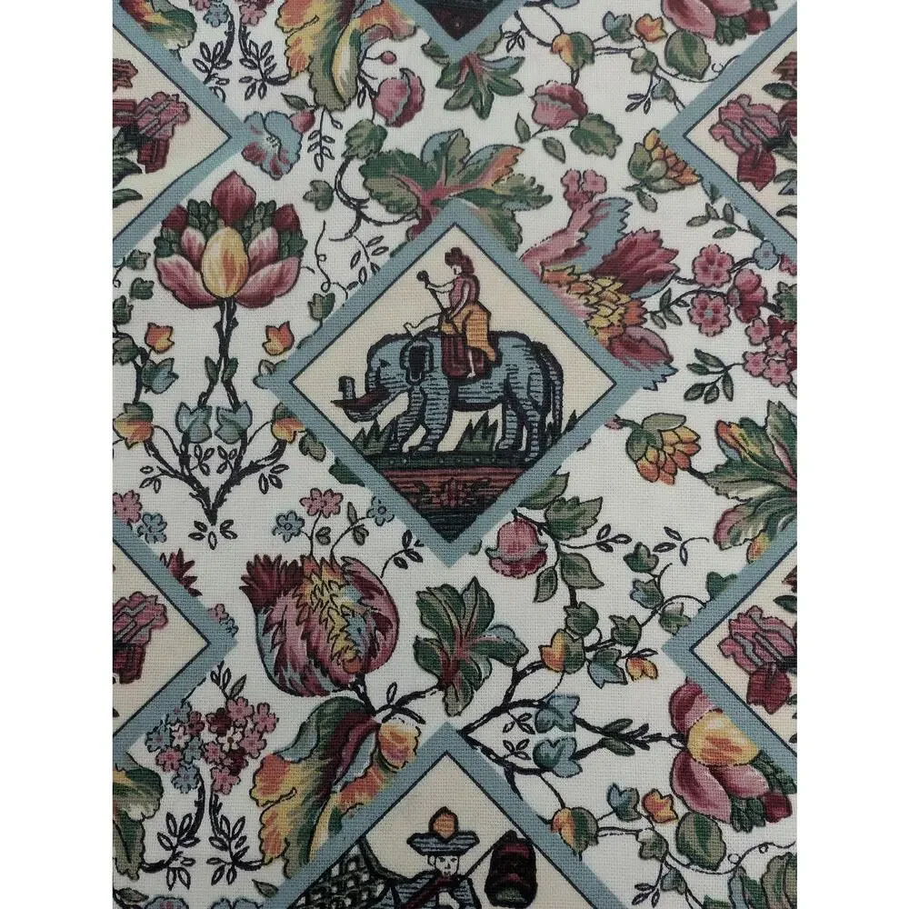 1996 Spectrum Chinoiserie 54x112 In Anglo Indian Toile Trellis Cotton Fabric